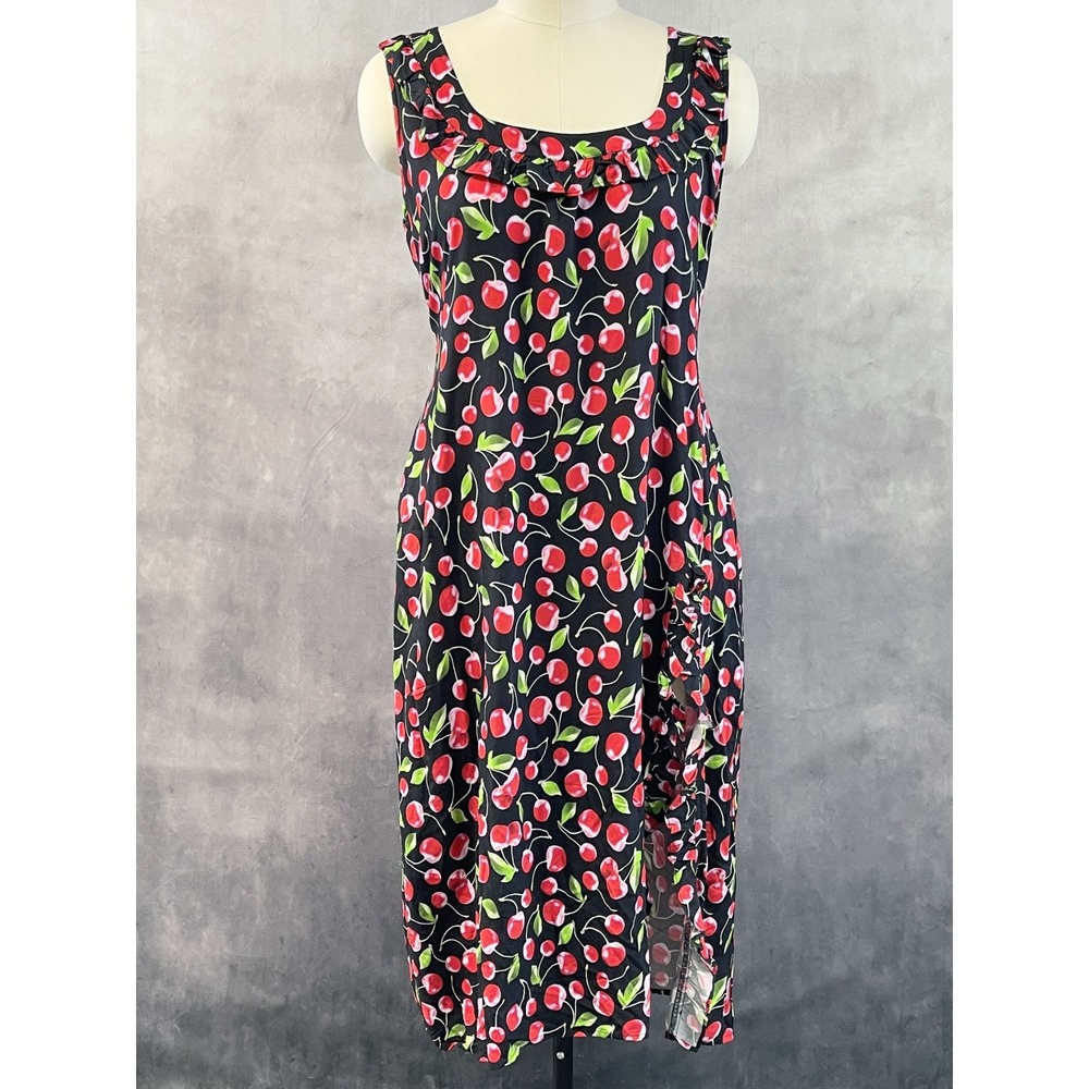 Venus Womens Cherry Print Ruffle Dress Size XL Rockabilly Coquette Pinup Kitsch
